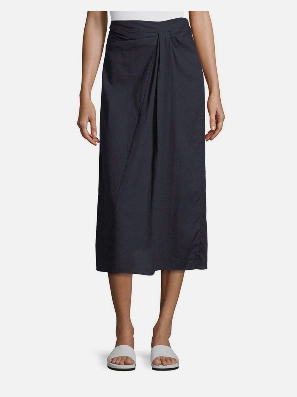Vince - Midi Twist-Front Cotton Skirt Navy Blue